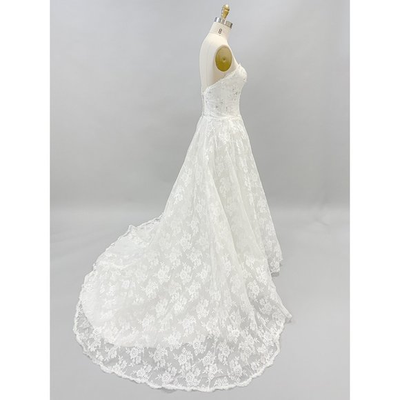 US Bridal Size 4 (EU size 8) - Floral Lace Embroidered Strapless A-line Dress - Picture 3 of 5